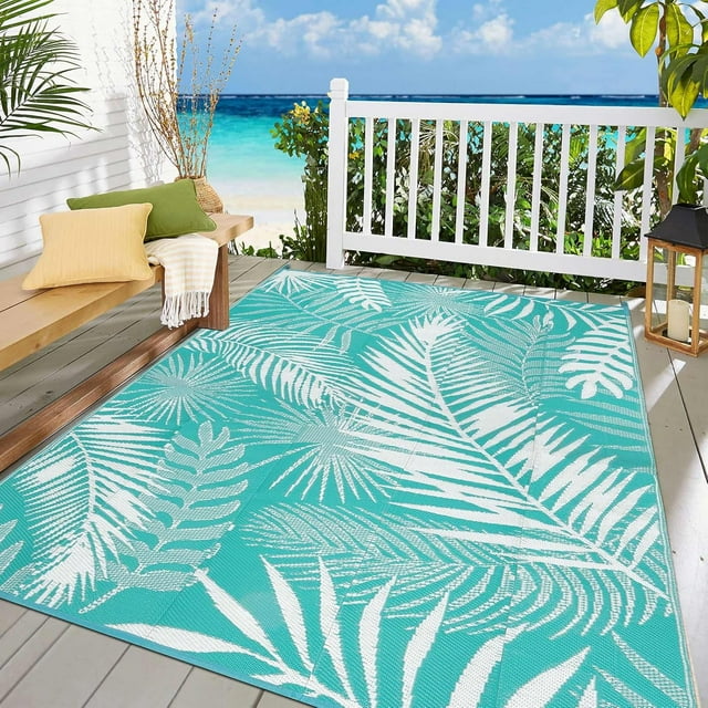 Outdoor Rug xft Reversible Mats Portable Camping Mat Outdoor Mat Palm Leaves Outdoor Carpet for Balcony Deck Backyard Picnic Beach RV Camping