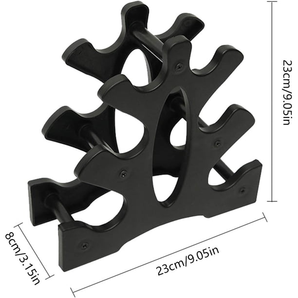Estante para mancuernas de 3 niveles Estante para mancuernas de plástico Estante para almacenamiento de mancuernas Accesorios para ejercicios deportivos para el hogar, forma de árbol, negro