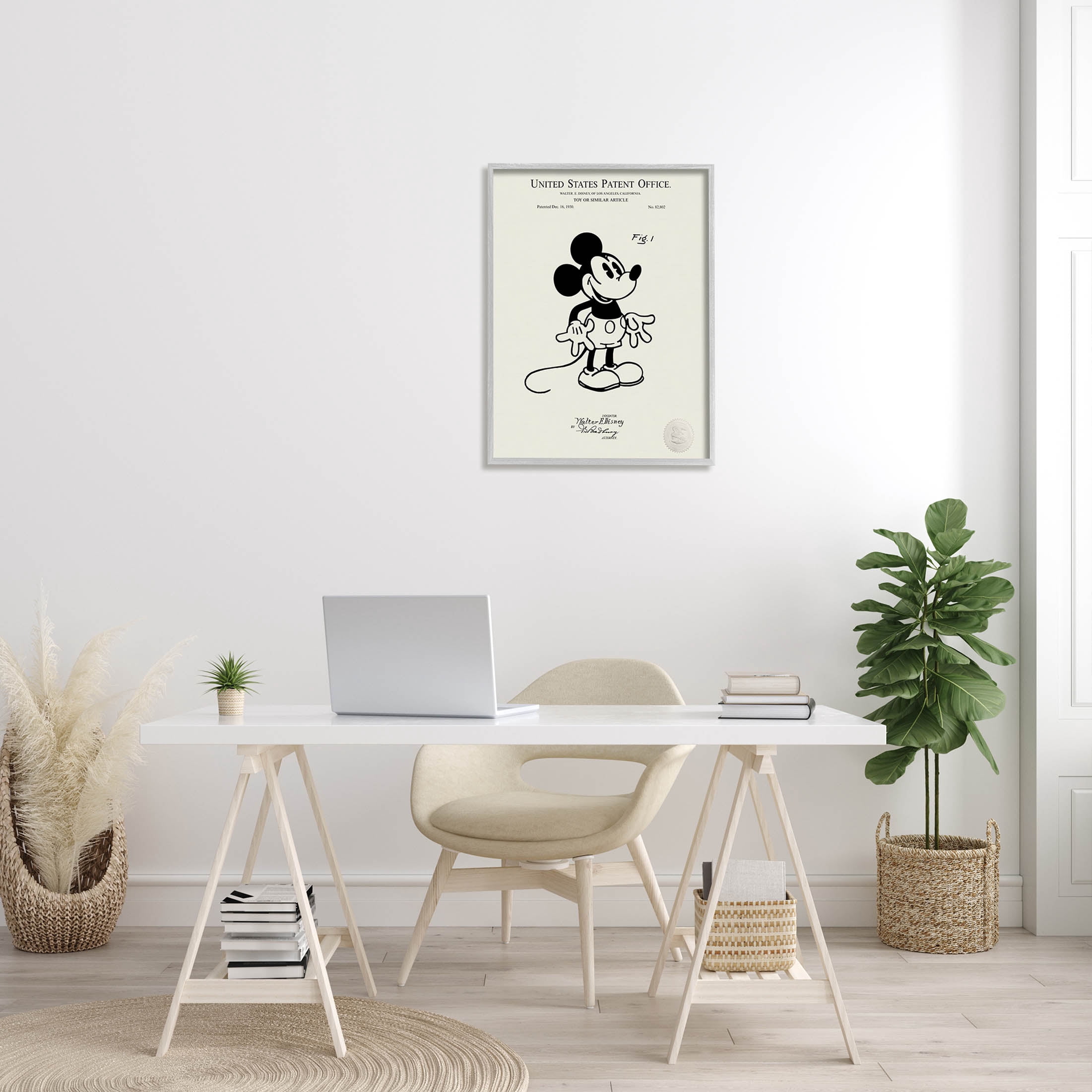Stupell Industries Vintage Cartoon Character Patent Graphic Art Gray Framed Art Print Wall Art, Design by Karl Hronek