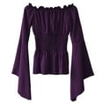thumbnail image 3 of MIXUE Boho Tops For Women Summer Solid Color Off Shoulder Long Sleeve Slim Fit Casual Basic Pullover Shirts For Women Tshirts Streetwear,Purple,S, 3 of 3