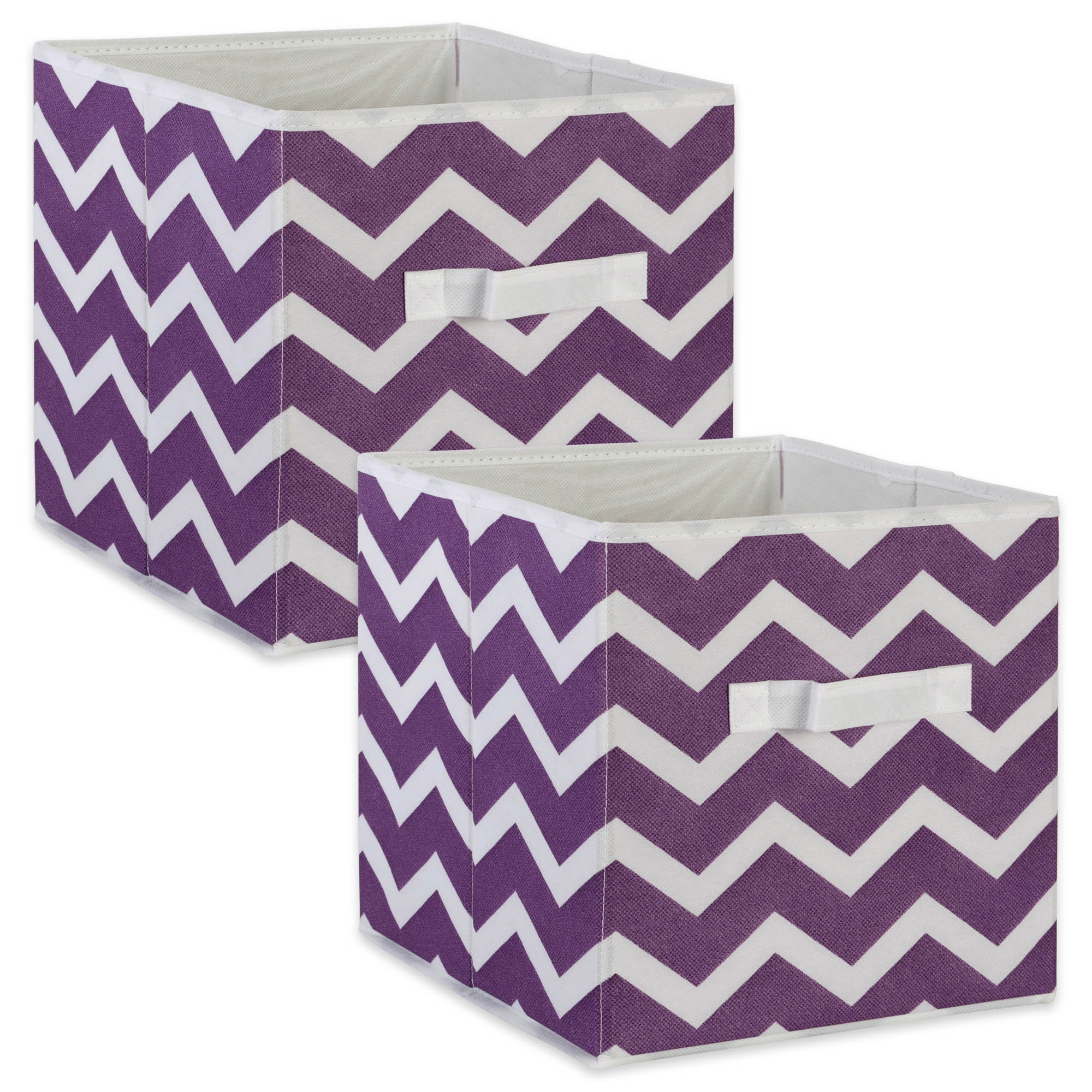 Set of 2 Purple Nonwoven Polyester Cube Storage Bin with Chevron Design