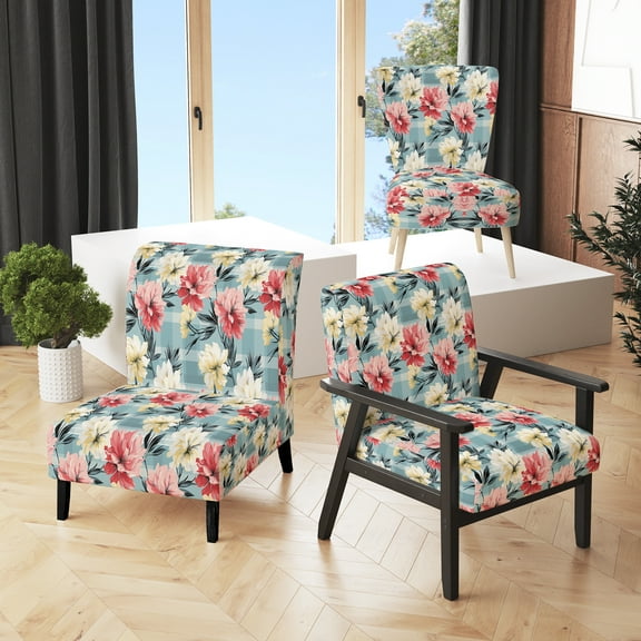 Designart "Plaid For Contemporary Clans" Pink Polka Dots Upholstered Accent Chair - Modern Arm Chair For Bedroom