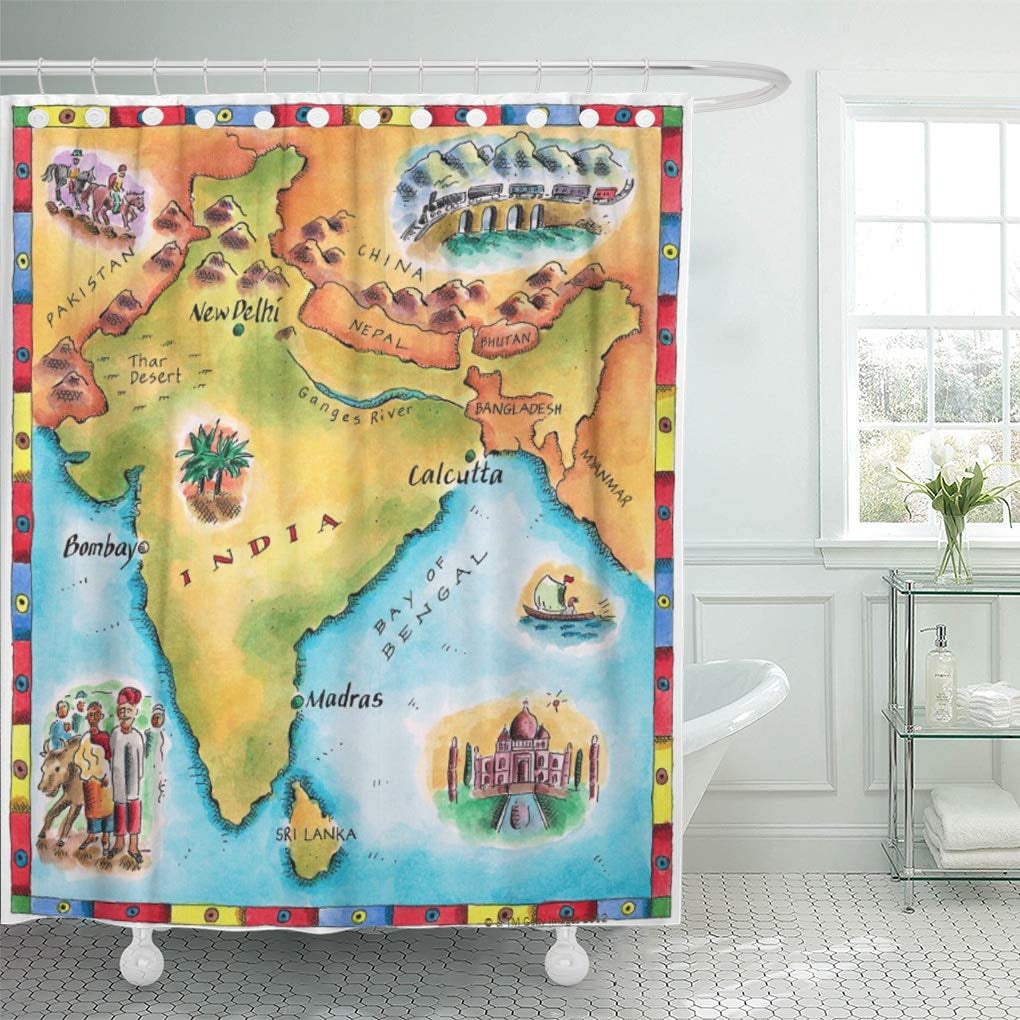 CYNLON Travel Map of India Destinations Text Boundary Sri Lanka Bathroom Decor Bath Shower ...