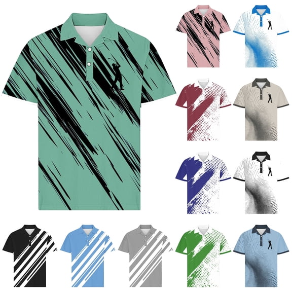 BiZtdJrK Mens Polos Shirt Short Sleeve Moisture Wicking Breathable Workout Tops Fashion Cute Print Casual Button Collared Golf T-Shirts, Light Blue, XXL