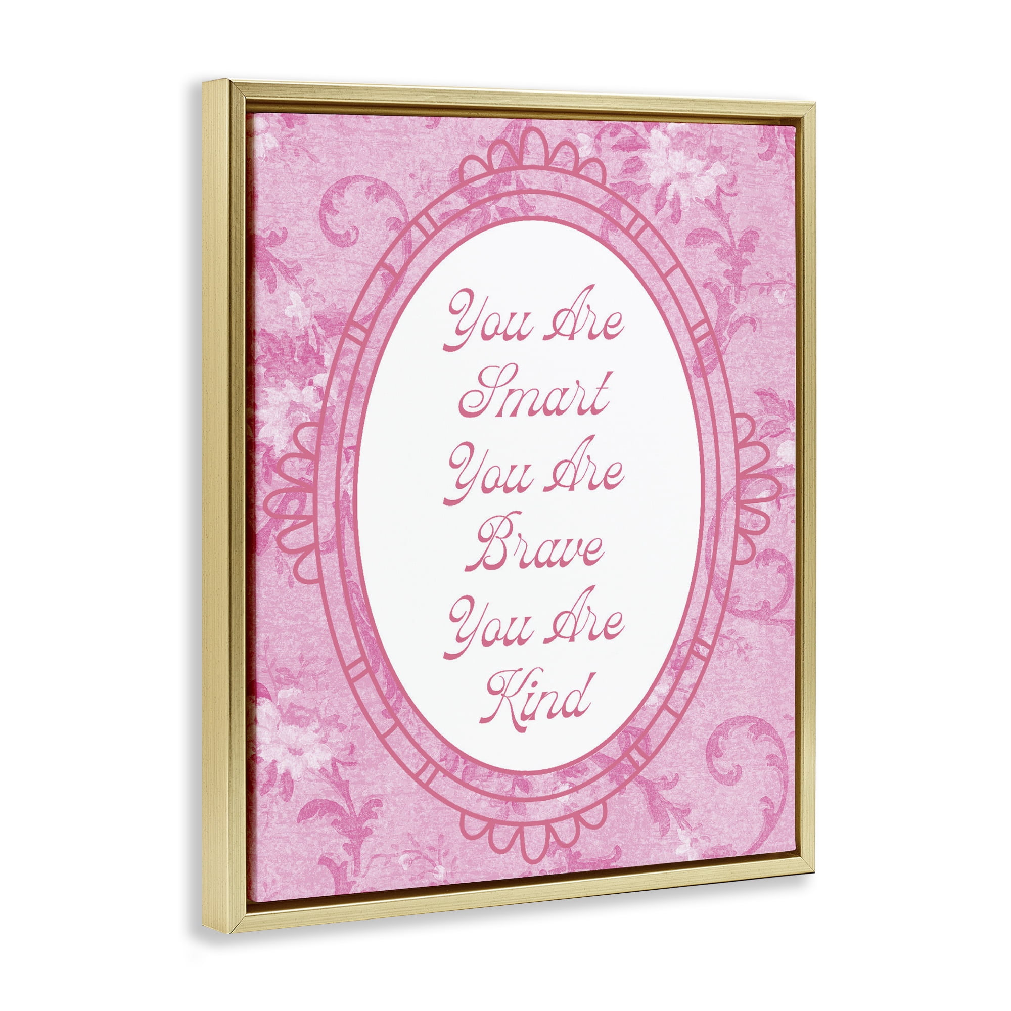 Stupell Industries Smart Brave & Kind Ornate Pink Gold Framed Floater Canvas Wall Art, design by Lil' Rue