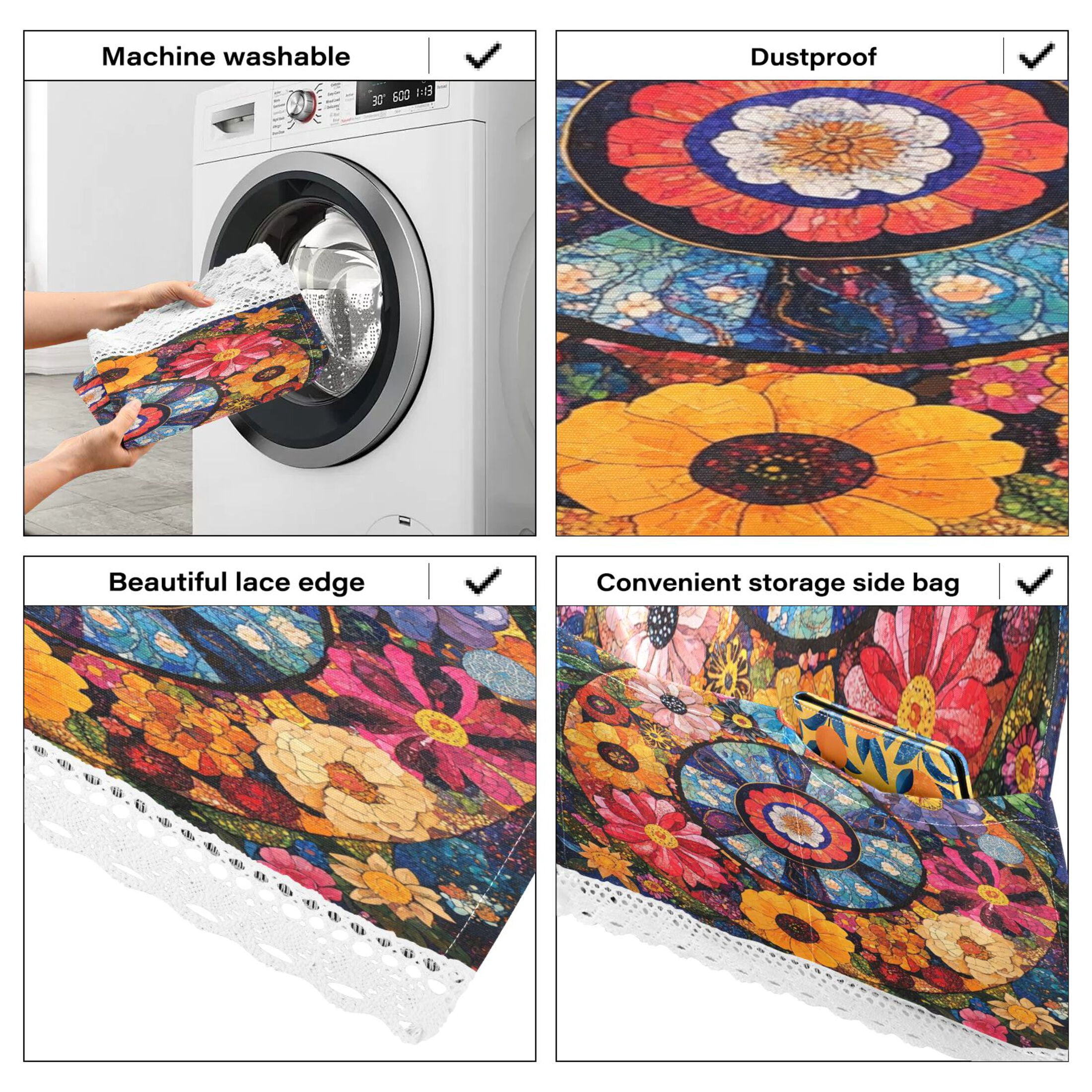 WOBOGO Collage Art Flower Washing Machine Cloth Dryer Refrigerator Top Cover Protective Non-Slip Mat For Kitchen Laundry