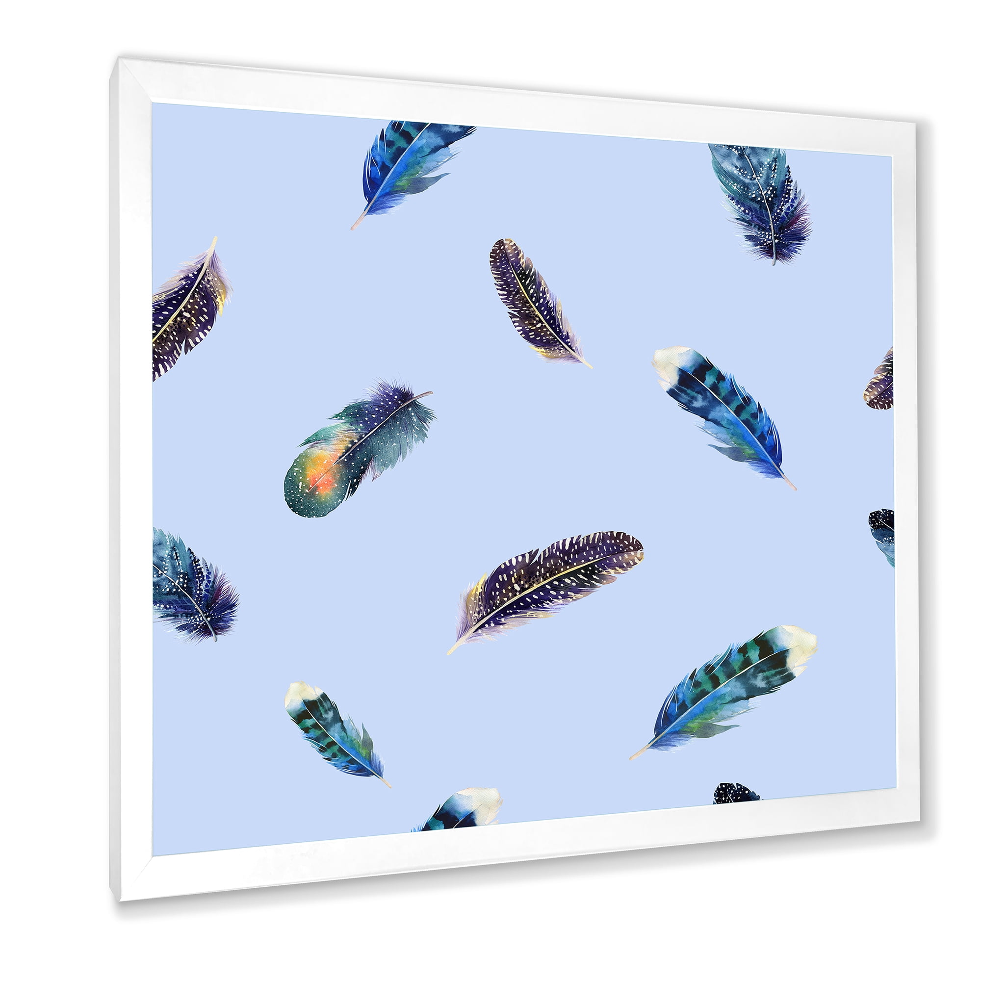 Designart 'Blue Feathers Boho Ethnic ' Bohemian & Eclectic Framed Art Print