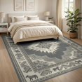 thumbnail image 3 of ODIKA 8'x10' Washable Area Rug Durable, Non-Slip Round Boho Cow Print Geometric Border Circle Abstract Neutral for Living Room, Under Sectional, Family, 3 of 7