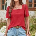 thumbnail image 5 of Xihbxyly Womens Blouses, Women's Suqare Neck Blouse Top Short Sleeve Shirt Casual Tunic Tops for Leggings Casual T-Shirts Summer Fashion Solid Color Tops, 5 of 6