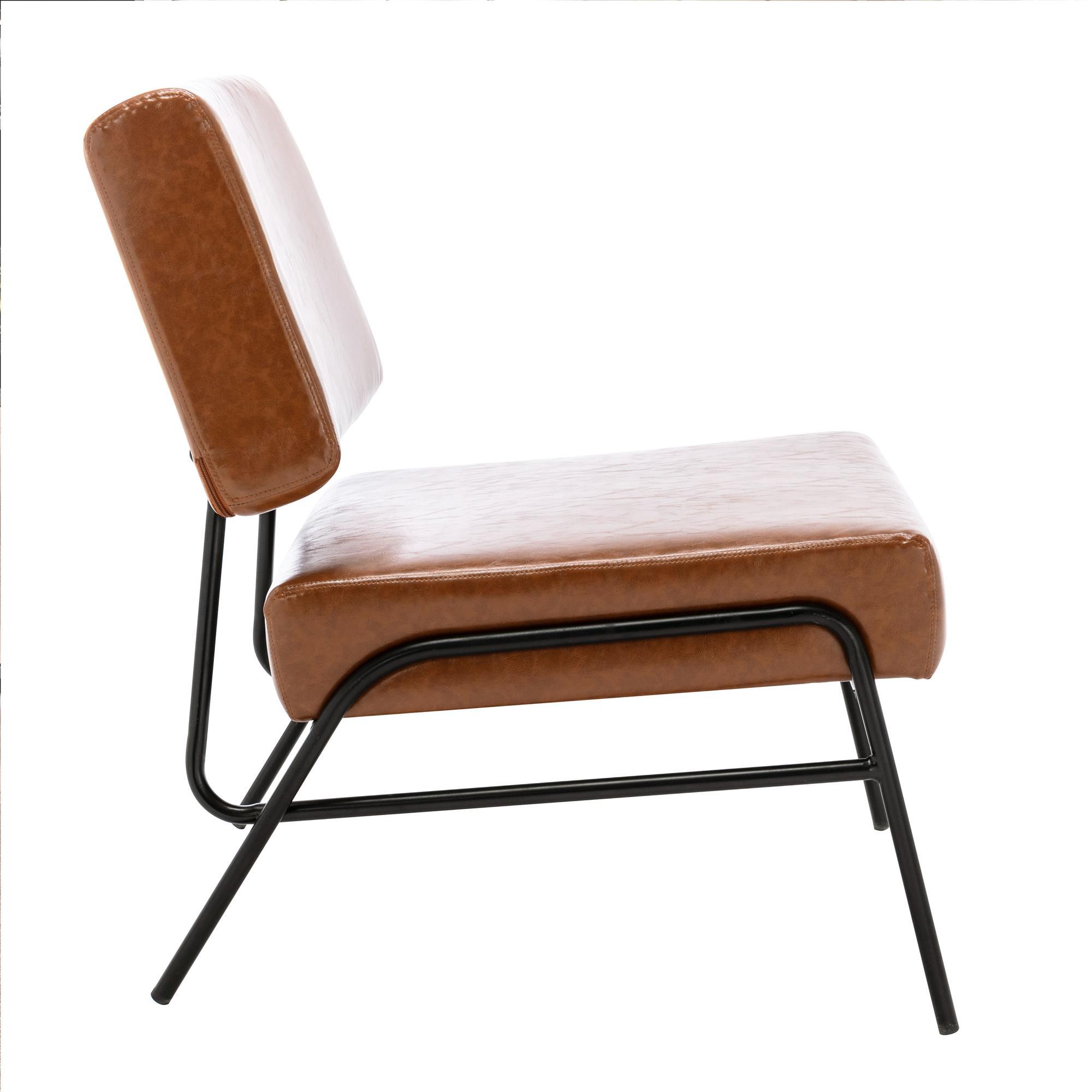 Upholstered Accent Chair, Aukfa Modern Lounge Chair with Wire Metal Frame, Cushioned Armless Reading Chair Leisure Slipper Chair for Living Room Bedroom Home Office - Brown