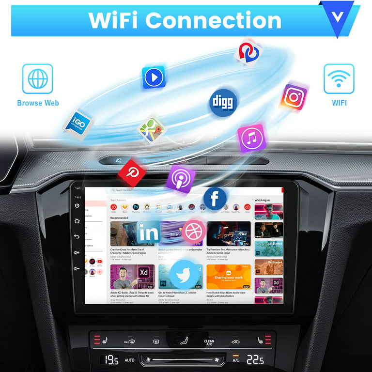 2+64G 9 inch Android Double Din Car Stereo with Apple Carplay Android Auto  Mirror Link Multimedia Player Touchscreen Radio with Bluetooth Split Screen