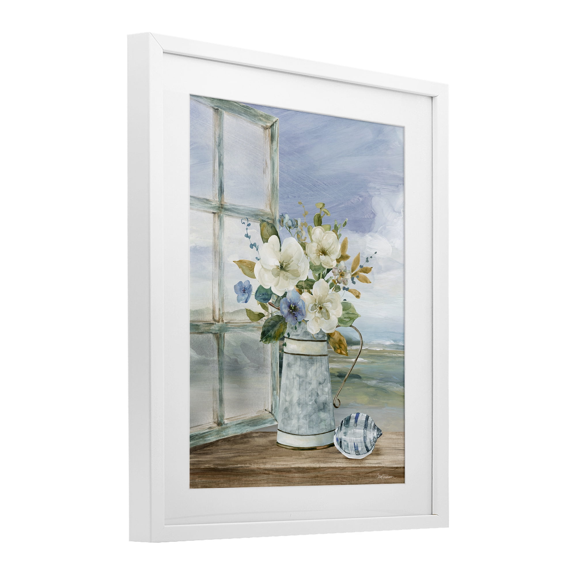 Stupell Industries Seaside Floral Bouquet Window White Framed Print Under Glass, design by Carol Robinson