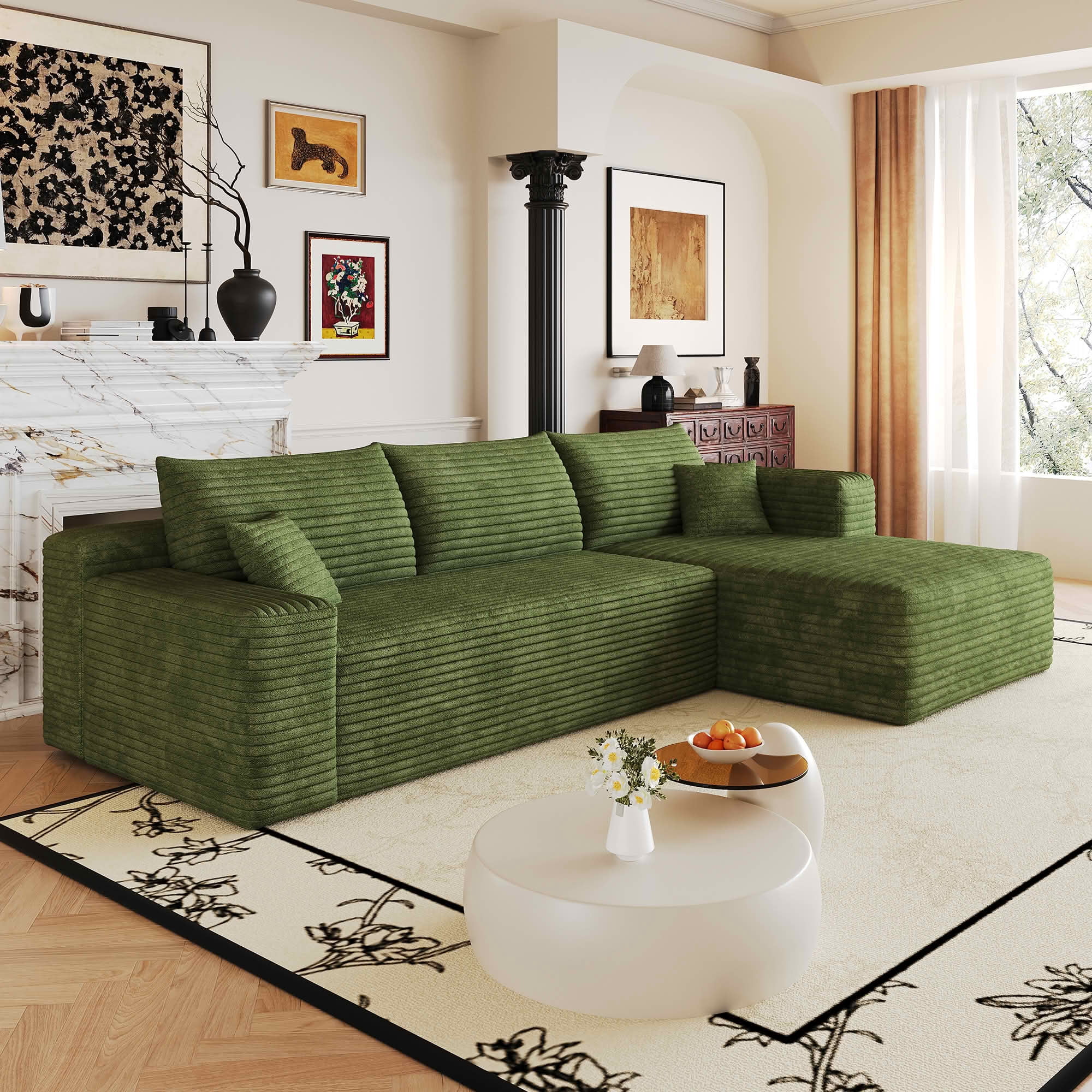 MAYEERTY 103 Inch L‑Shaped Cloud Sectional Sofa, Modern Minimalist Deep‑Seat Corner Couch, Plush Corduroy Upholstered Reversible Sofa, No‑Assembly Required for Living Room Apartment