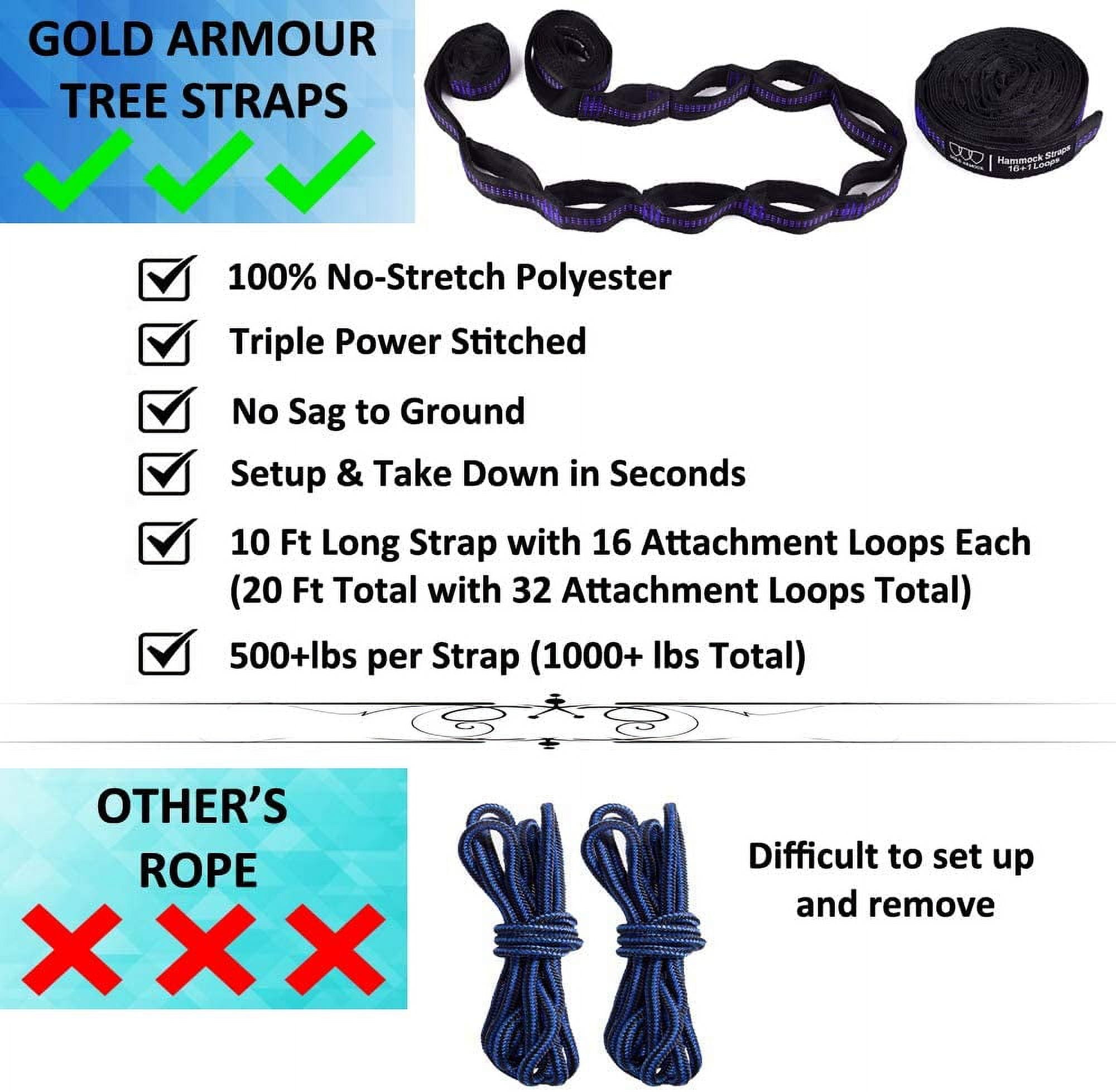 Gold Armour Camping Hammock - Extra Large Double Parachute Hammock Purple