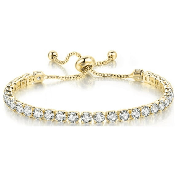 Paris Jewelry 18K Yellow Gold 7 Cttw Created Cubic Zirconia Round Adjustable Tennis Bracelet Plated
