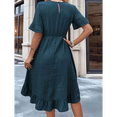 thumbnail image 4 of Vestidos de Mujer de Corta, Cintura Alta, Cuello Redondo, Liso, con Volantes, Azul y Verde, Talla M, 4 of 8