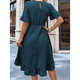 thumbnail image 4 of Vestidos de Mujer de Corta, Cintura Alta, Cuello Redondo, Liso, con Volantes, Azul y Verde, Talla M, 4 of 8