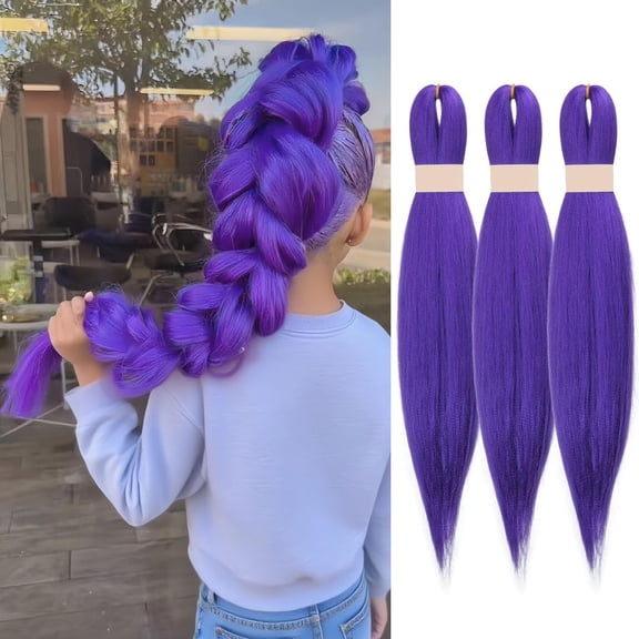 26 Inch Purple Pre-Stretched Synthetic Braiding Hair Extensions for Halloween Cosplay and Party