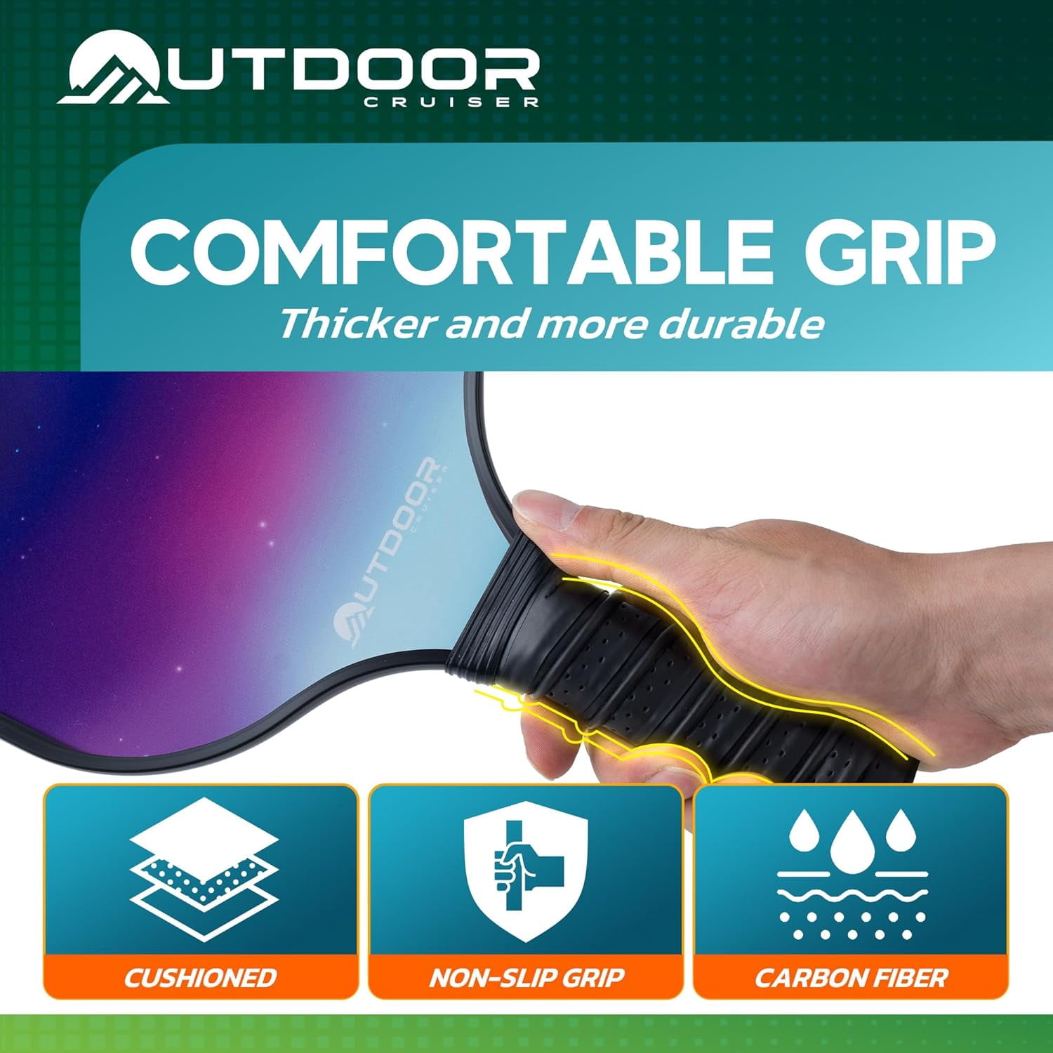 Outdoor Cruiser Pickleball Paddle Set – USAPA Approved, Premium Fiberglass Paddles with Lightweight Shock-Absorbing Grip, Includes 2 Rackets, 4 Balls, Grip Tapes, and Sling Carry Bag