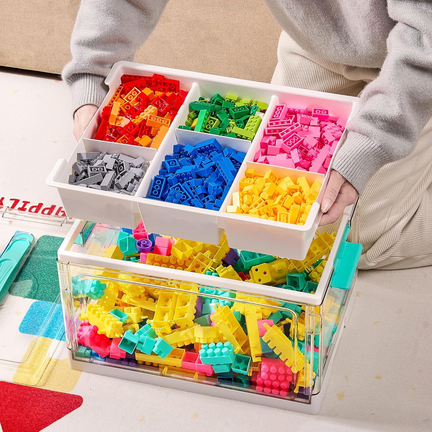 24 Quart Clear Plastic Craft Organizer with Removable Trays and Dividers, Storage Box for Art Supplies, Coloring Books, Ideal Craft Storage Container, 1 Pack