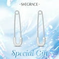 thumbnail image 4 of 1 pair SHEGRACE Rhodium Plated 925 Sterling Silver Hoop Earrings with 925 Stamp Safety Pin Shape Platinum 30x8mm, 4 of 6