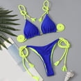 thumbnail image 4 of 1 Set Women Bikini Set Off Shoulder Lace-up Tassel Color Matching Halter Neck Patchwork Soft Padded Wireless Lady Beachwear Bathing Suit Swimsuit, 4 of 7