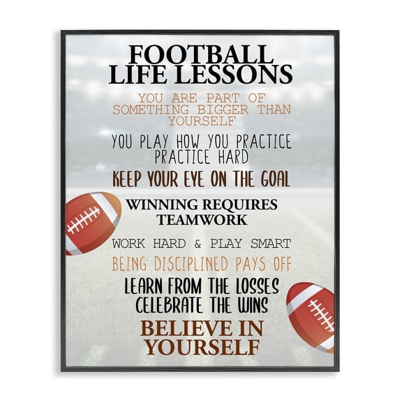 Football Life Lessons Black Framed Giclee Art, design by Kim Allen