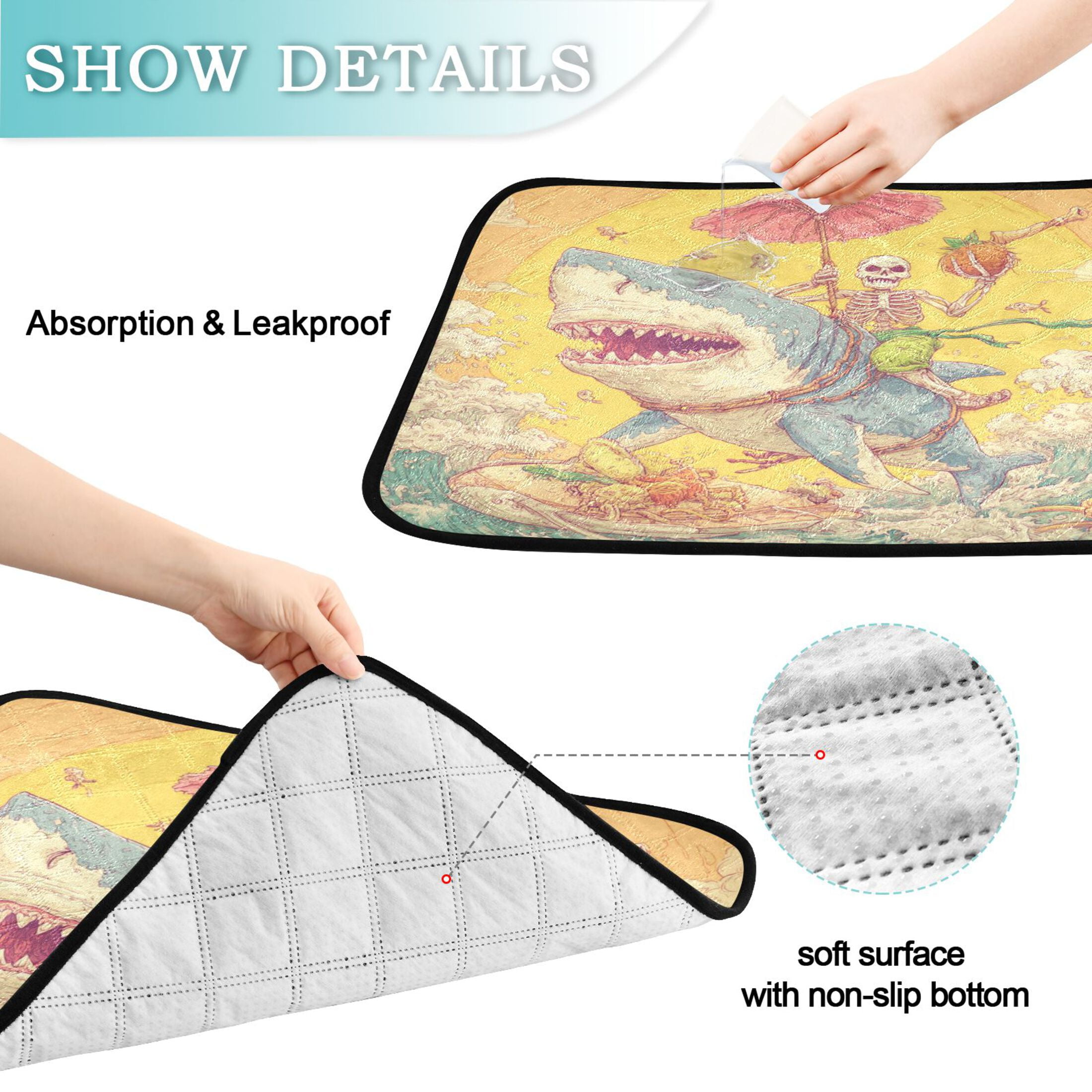 Qxltty Skull Surfing Cat litter Pads Pet Set of 2 Diaper Mats Center Anti-leakage Layer Absorbent Soft and Comfortable