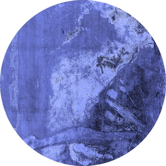 Ahgly Company Machine Washable Indoor Round Oriental Blue Industrial Area Rugs, 4' Round