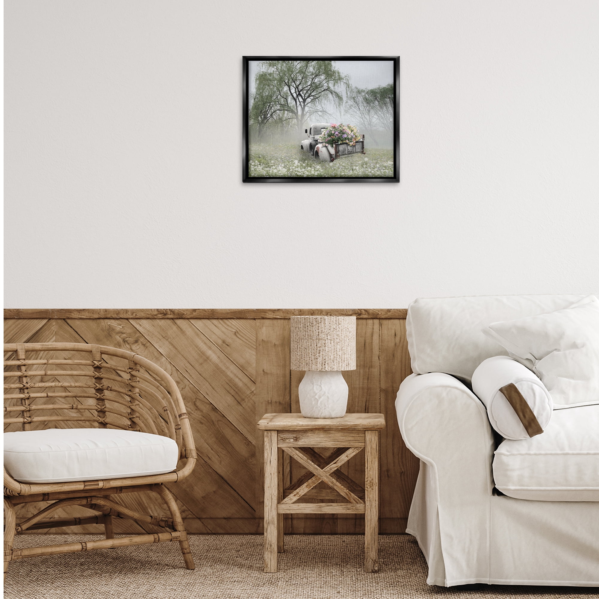 Stupell Industries Overgrown Floral Truck Plants & Flowers Photography Black Floater Framed Canvas Art Print Wall Art, 21 x 17