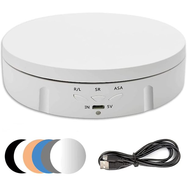 Plato giratorio eléctrico blanco, plato giratorio eléctrico recargable de 360 grados, 3 velocidades y ángulos ajustables, carga de 10 kg, diámetro de 14,6 cm, con 6 placas base de PVC