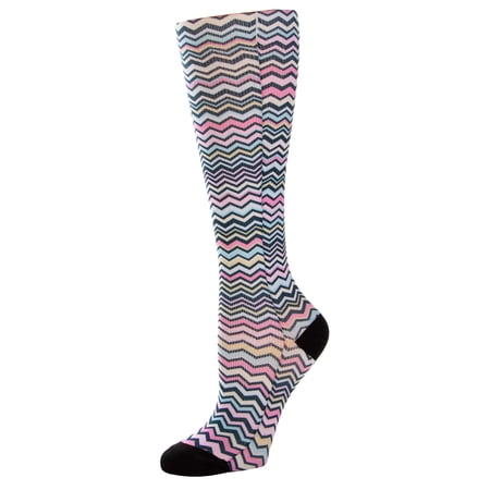 Celeste Stein Graduated Compression Knit Socks, Regular Calf, 8-15mmHg, Pastel Zig Zag with Black Heel and Toe