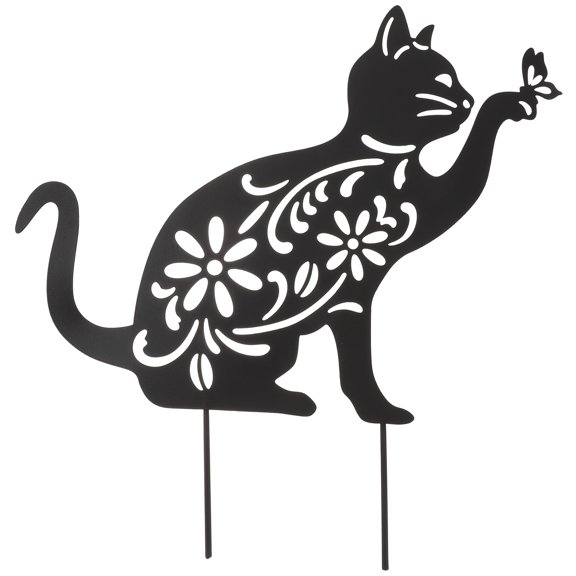 1Pc Iron Cat Shaped Art Garden Decoration Yard Art Ornament for Decor (Black)