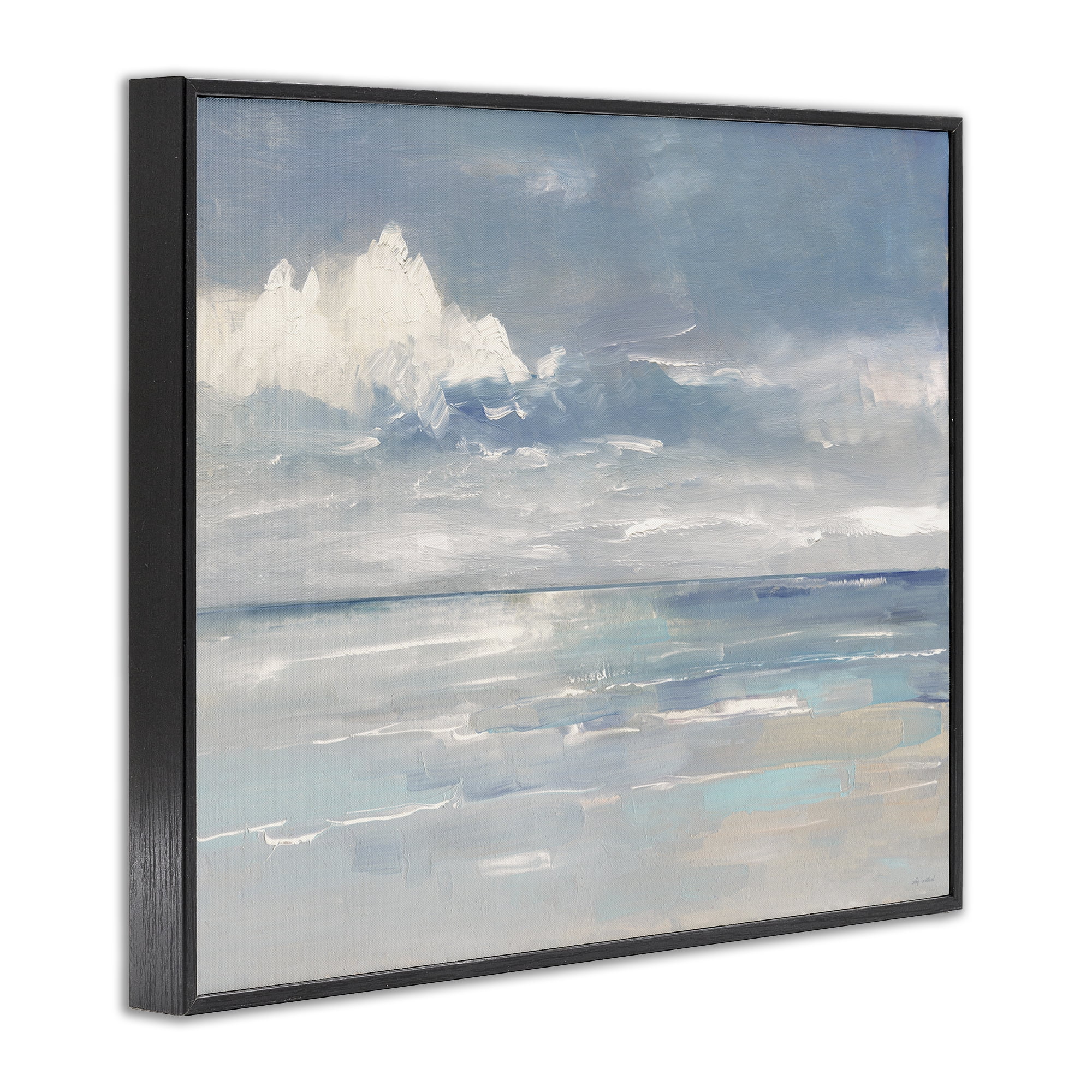 Stupell Industries Beach Clouds Reflection Landscape Painting Black Framed Art Print Wall Art, 20 x 16