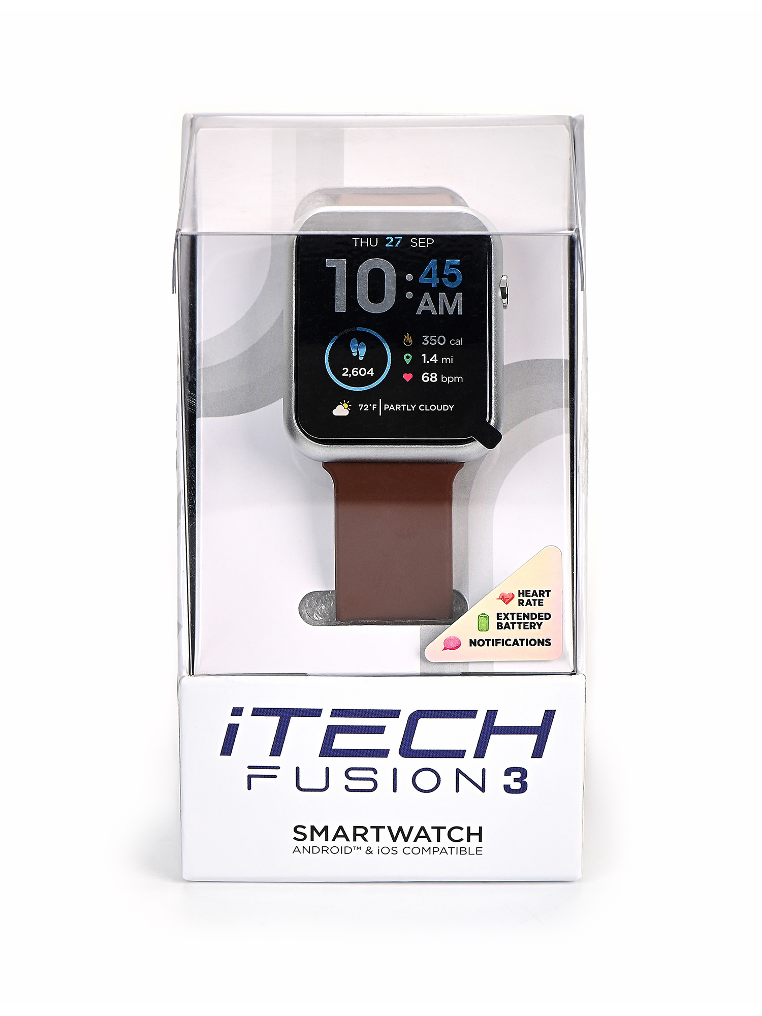 iTech Fusion 3 Unisex Adult Rectangular Smart Watch, Chocolate, Silicone Strap