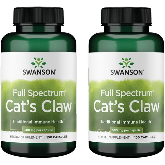 Swanson Full-Spectrum Cat's Claw - Herbal Supplement Promoting Digestive Health & Immune System Support - Natural Formula Supporting Joint Health - (100 Capsules, 500mg Each) (2 Pack)