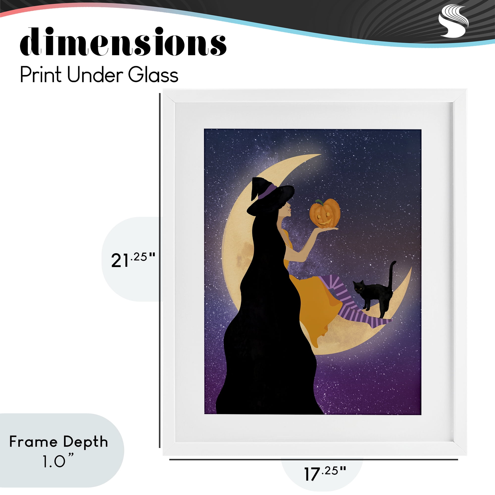 Stupell Industries Moonlit Witch Holding Jack-o-Lantern White Framed Print Under Glass, design by Daniela Santiago