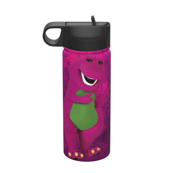 Barney And Friends Insulated Water Bottle with Straw Lid, 18 oz Double Wall Vacuum Stainless Steel Kids Cup, Leak Proof Sports Thermos for Travel Fitness Hiking Outdoors