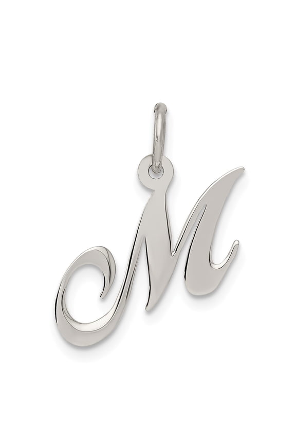 Sterling Silver Rhodium-plated Small Fancy Script Initial M Charm