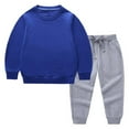 thumbnail image 2 of Dealovy Toddler Baby Sweatshirt Sets Kids Solid Color Cotton Two Piece Set Casual Crewneck Long Sleeve Top Drawstring Joggers, 2 of 9