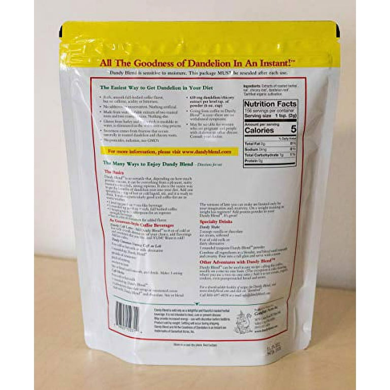 50 Cup Bag of Certified Organic Dandy Blend Instant Herbal Beverage with  Dandelion, 3.53 oz. (100g) Bag