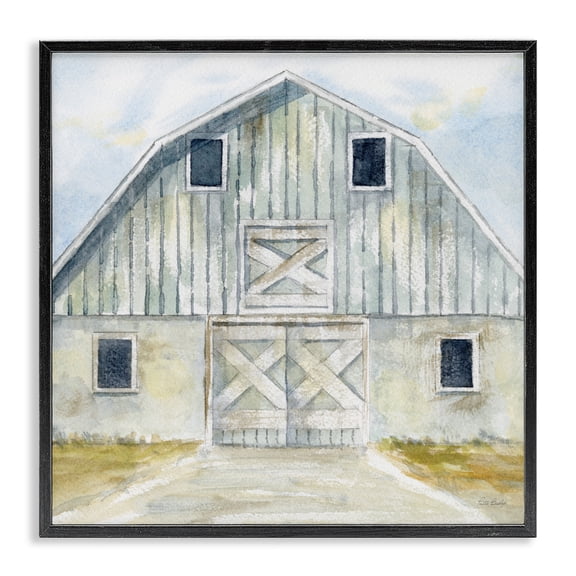 Stupell Industries French Country Blue Gray Barn Black Framed Giclee Art, 12 x 12, by Patti Bishop