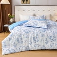 thumbnail image 5 of Koniroom 3 Pieces Blue Floral Comforter Set Queen Size, Vintage Botanical Bedding Sets with Farmhouse Style Flowers for Women Girls, 5 of 9