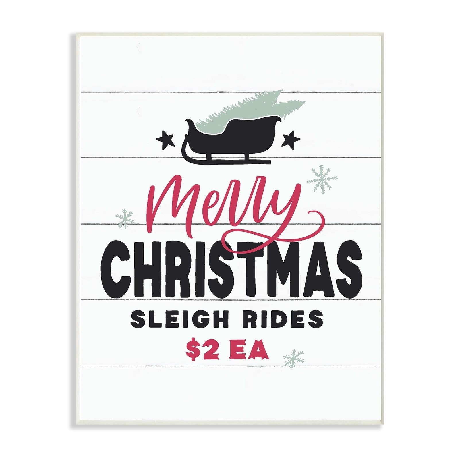 The Stupell Home Decor Collection Holiday Planked Look Merry Christmas Sleigh Rides Black White Red and Blue Typography Wall Plaque Art, 10 x 0.5 x 15