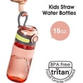 thumbnail image 4 of Botellas de agua para niños de 18 oz con tapa de paja y asa de transporte, botella de agua a prueba de fugas sin Bpa con botón pop para la escuela, naranja, 4 of 5