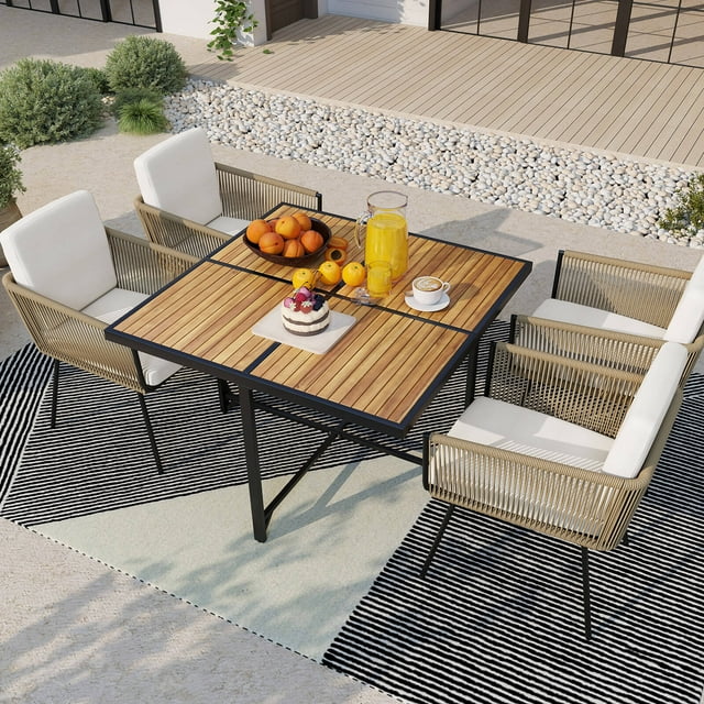 Costway Ensemble de Salle à Manger de Patio 5 Pcs, Table et Chaises Rectangulaires d'Extérieur