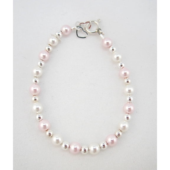 White and Pink Swarovski Pearls with Sterling Silver Mini Beads Bracelet