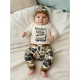 thumbnail image 6 of Spewahor Infant Baby Boy Fall Clothes Set 0 3 6 9 12 Months Letter Fish Print Long Sleeve Romper Camouflage Pants and Hat 3Pcs Outfit, 6 of 9
