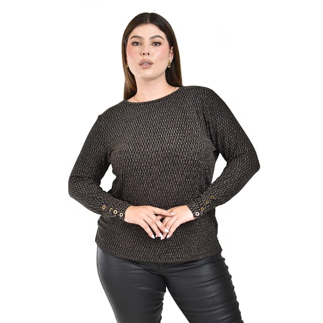 Blusa con patron geometrico Roman Fashion /Tallas Extras, 5109 (Dorado) dorado 38