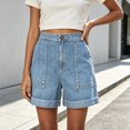 thumbnail image 2 of Summer Women High Waisted Casual Denim Shorts Denim Shorts Wide Leg Shorts with Pockets, 2 of 6